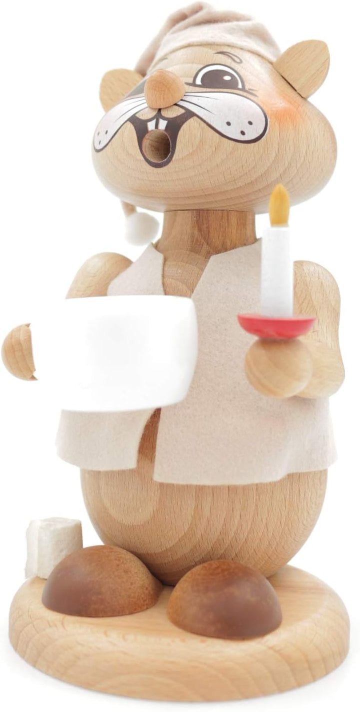 Kuhnert - Erzgebirgische Holzkunst Räuchermann Räucherfigur Hamster 19cm - Nachtwandler, Nachtwandle