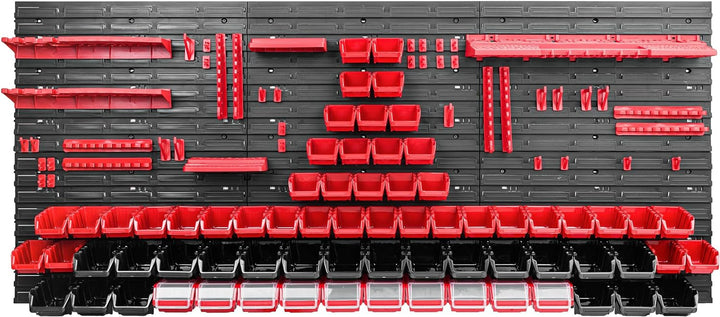 Lagersystem Werkstattregal | 172 x 78 cm | 70 stck. Box | Wandregal mit Werkzeughalterungen und Stap