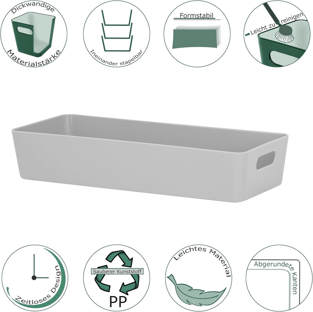 6x Ordnungsboxen - 6 cm hoch - GRAU - 30x12,5x6cm - 1,9 Liter - Ordnungskorb - Schubladenorganizer S