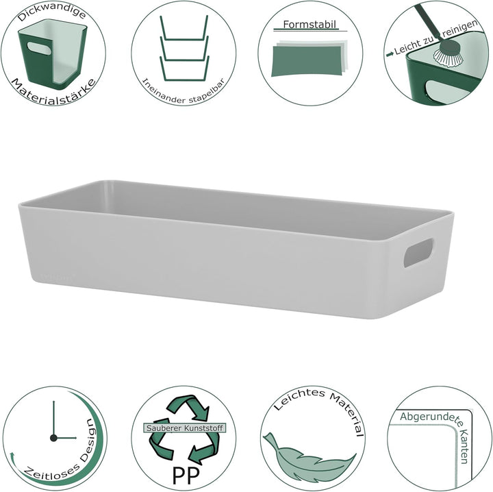 6x Ordnungsboxen - 6 cm hoch - GRAU - 30x12,5x6cm - 1,9 Liter - Ordnungskorb - Schubladenorganizer S