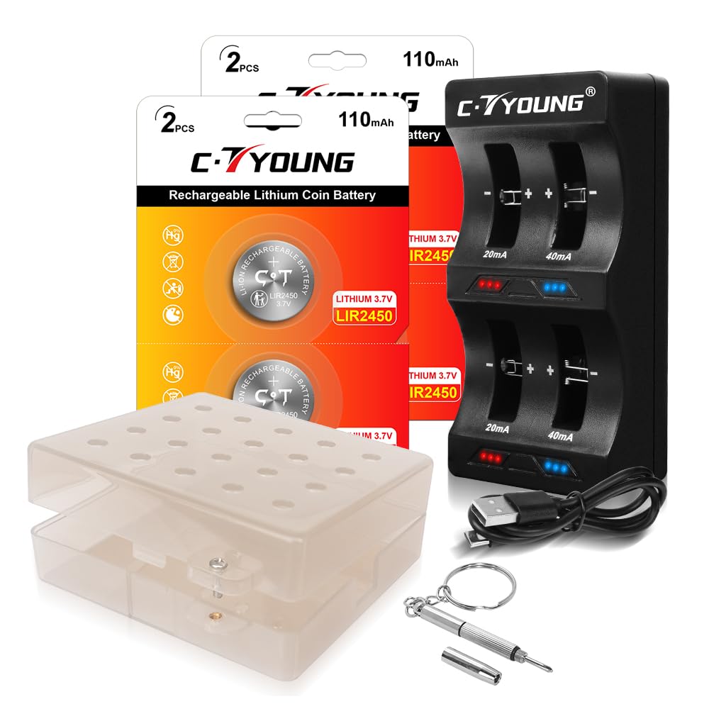 LIR2450 Lithium-Ionen-Batterien 4 Stück 3.7V wiederaufladbar mit Münzzelle-Ladegerät, das cr2450 3v