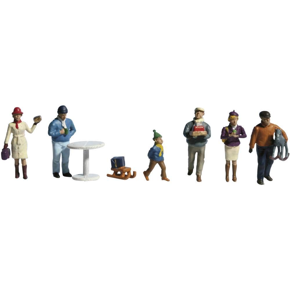 NOCH® Weihnachtsmarkt, liebevoll gestaltetes Set mit Figuren und Zubehör, 1:87 (H0) handbemalt für M