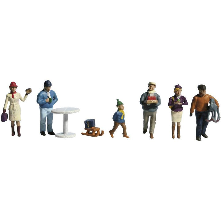 NOCH® Weihnachtsmarkt, liebevoll gestaltetes Set mit Figuren und Zubehör, 1:87 (H0) handbemalt für M