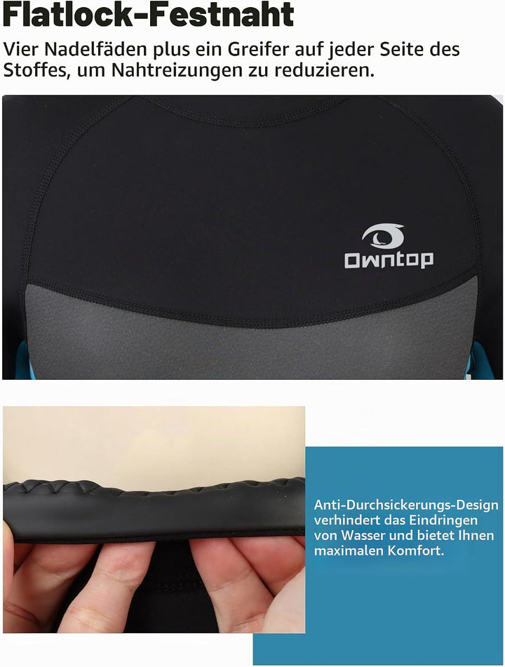 Owntop Neoprenanzug kurz Herren &amp; Damen, 3/2 mm Neopren Wetsuit für Tauchen, Surfen, Schwimmen und K