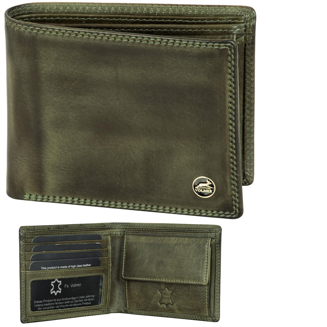 Fa.Volmer ® Leder Geldbörse Herren mit RFID-Schutz - extra-stabile Doppelnaht (4+2 Card - Hunter Gre