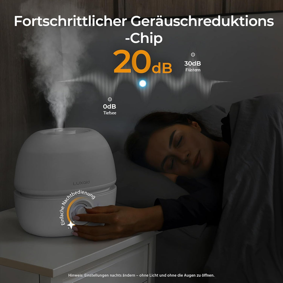 3L Luxaid Luftbefeuchter Schlafzimmer, ultraleiser 20dB, Top-Fill Luftbefeuchter für grosse Räume, B