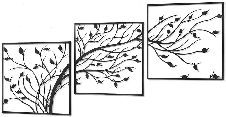 Kobolo Wandbild Wanddeko Metallbild - WOOD - Metall - dreiteilig - schwarz - Baum - XXL