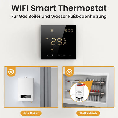 Smart WiFi Thermostat Für Wasser Fussbodenheizung und Gasboiler, Programmierbar Raumthermostat Unter