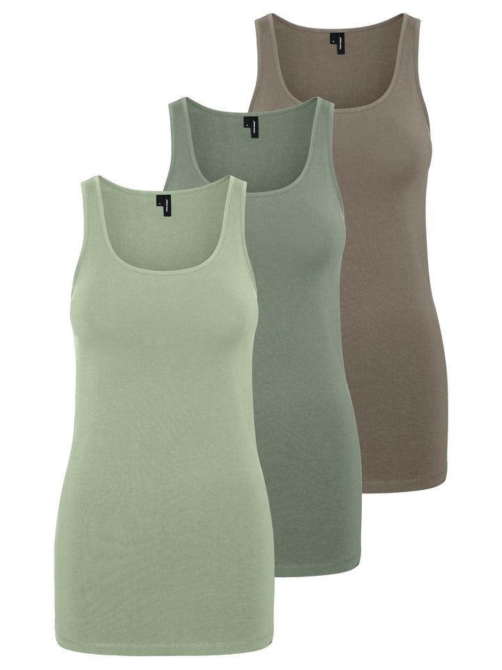 VERO MODA Damen VMMAXI My Soft Long Tank TOP GA XS 3er Pack (Sea Spray, Reseda, Walnut), XS 3er Pack