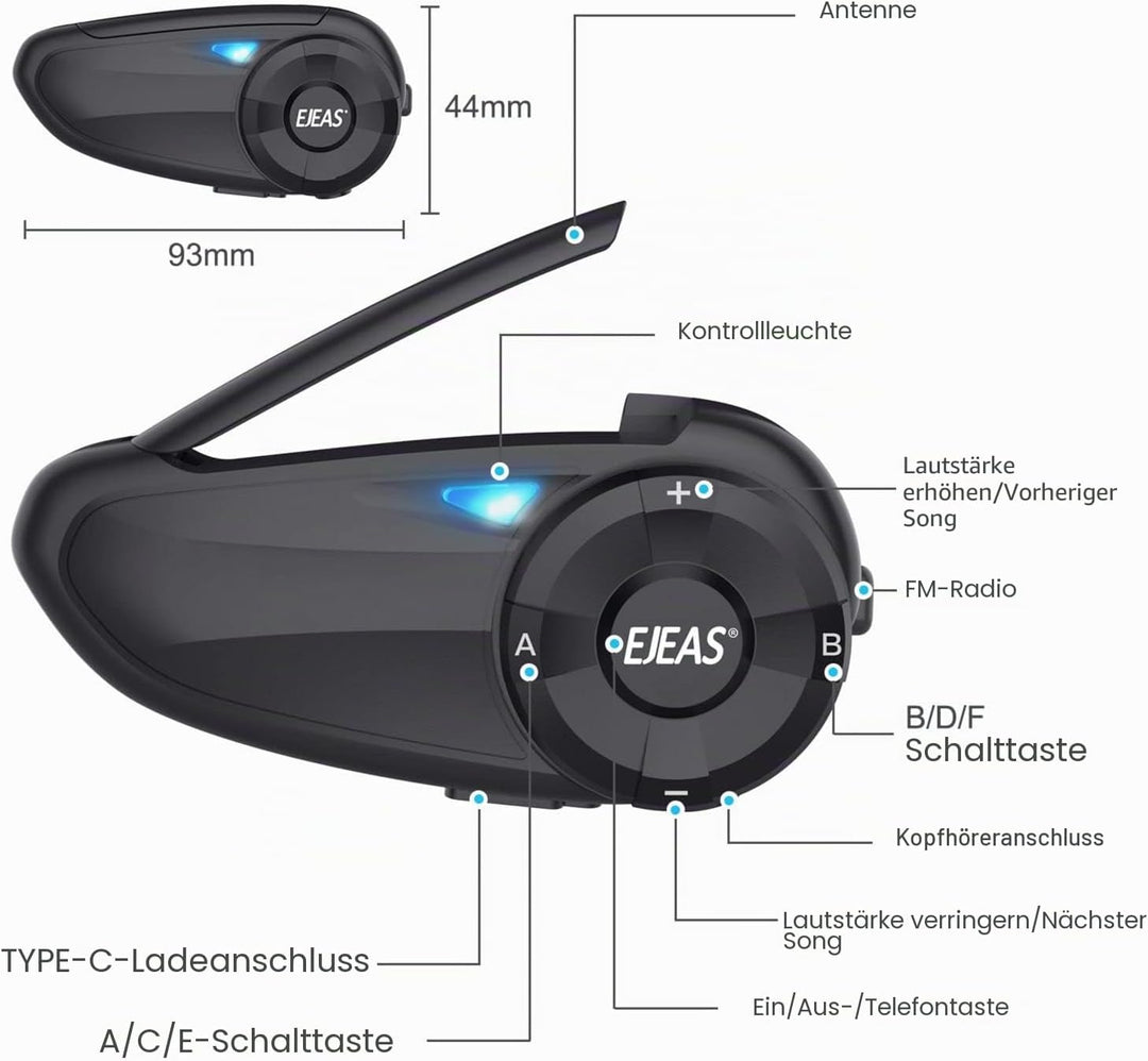 EJEAS Q7 Verbesserte Motorrad Gegensprechanlage, Bluetooth 5.1 Motorradhelm Intercom Kommunikationss
