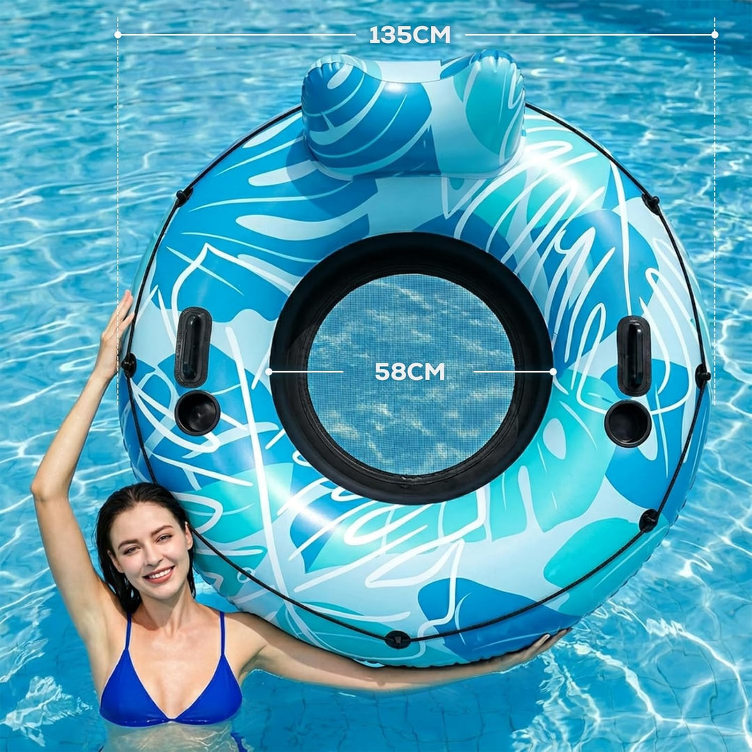 SOLAVERO Aufblasbare Luftmatratze Pool, Wasser Schwimmring Erwachsene mit Rückenlehne, Schwimmsessel