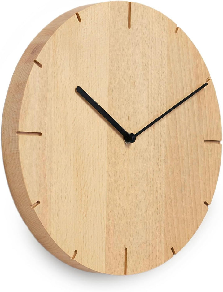 Natuhr Wanduhr Buche geölt Holz Solide Massivholz, geräuscharmes U.T.S. Uhrwerk, puristisch, modern,