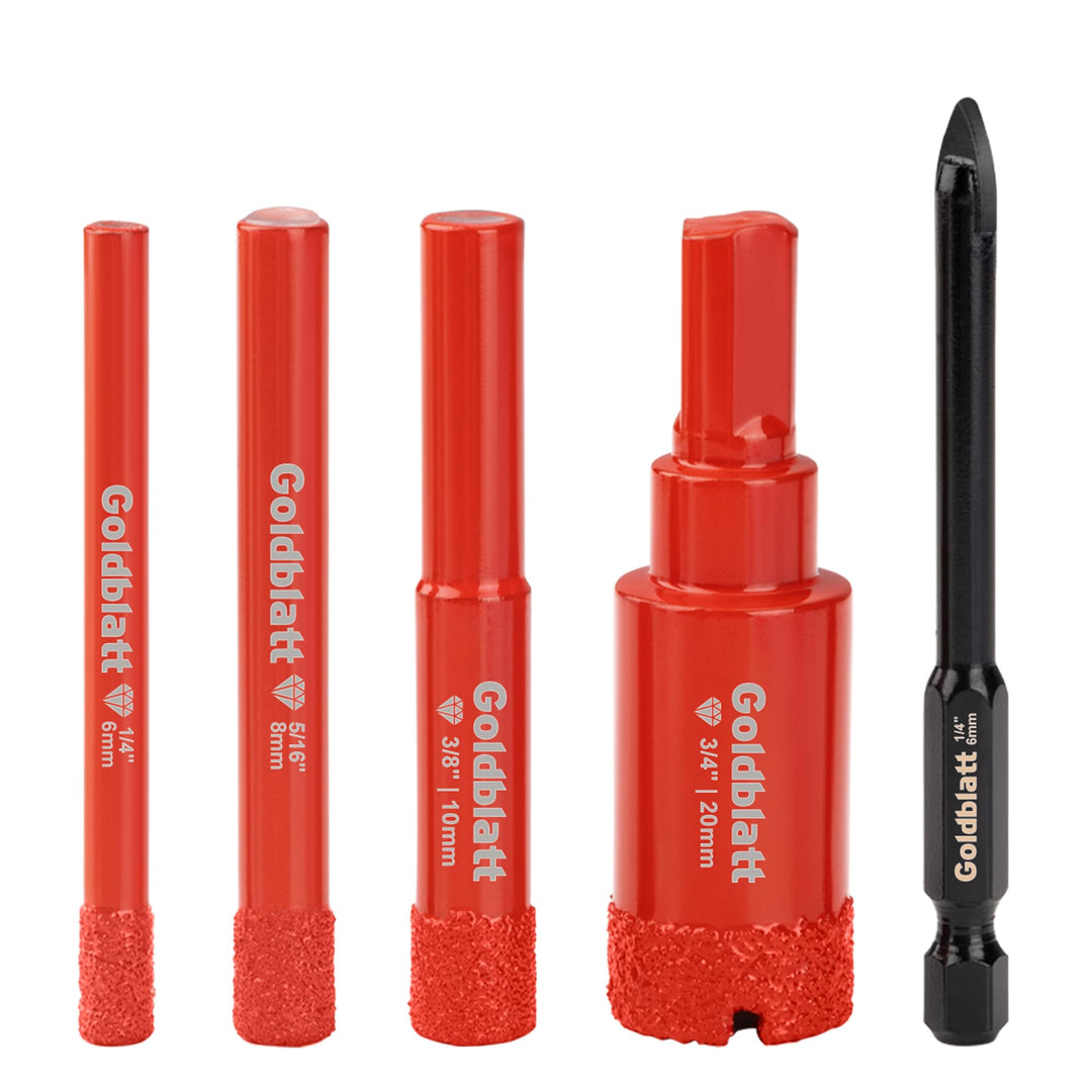 Goldblatt Diamantbohrer Fliesen Set 5 Stück mit 6/8/10/20 mm für präzises Bohren in Keramik Marmor G