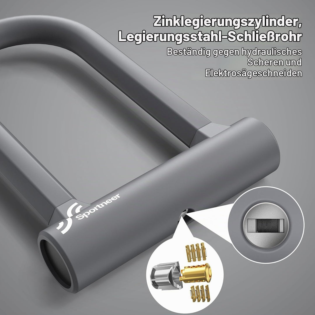 Sportneer Fahrradschloss - 17 mm Bügelschloss Schweres Fahrrad Bügelschloss mit 1,5m Kabel fürs Renn