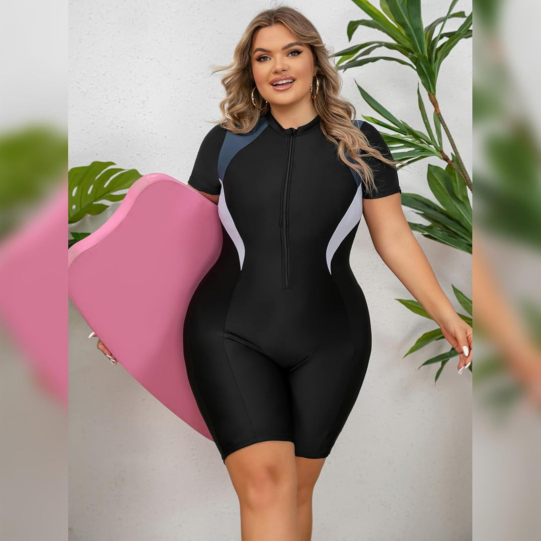 Odizli Badeanzug Damen Grosse Grösse Kurzarm/Ärmellos Blumen Druck Kurz Rashguard Bademode Surfanzug