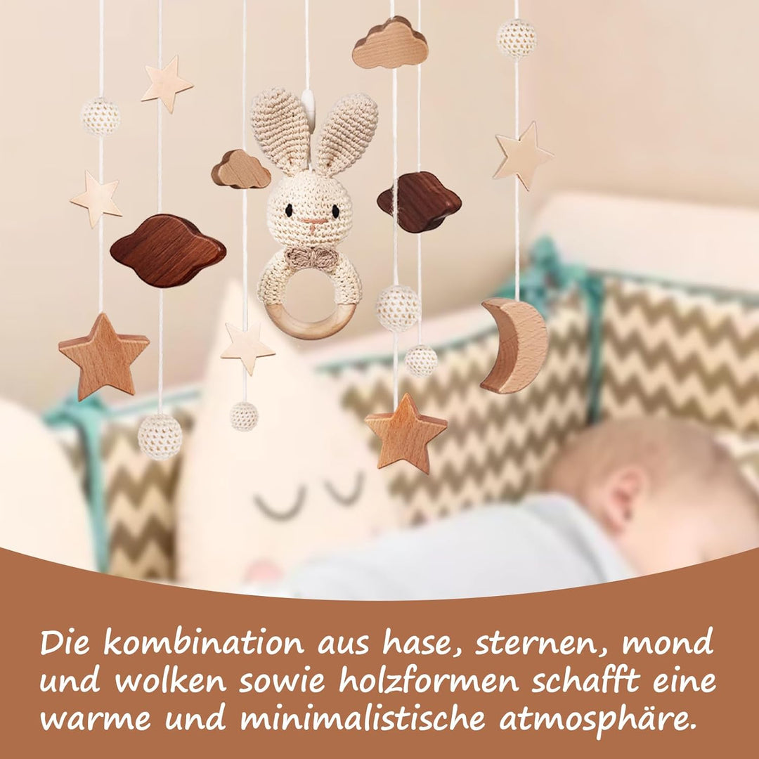 SWECOMZE Mobile Baby Holz Mobile Babybett Bettglocke Windspiel baby mit Wolken Sterne Abnehmbar Häke