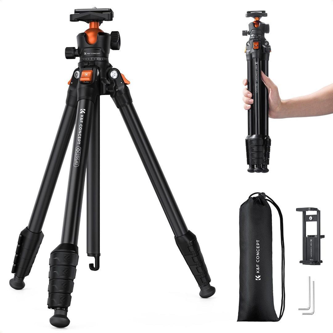K&F CONCEPT 163CM Aluminium Kamerastativ, leichtes und kompaktes Stativ, Gewicht von 1,2kg und maxim