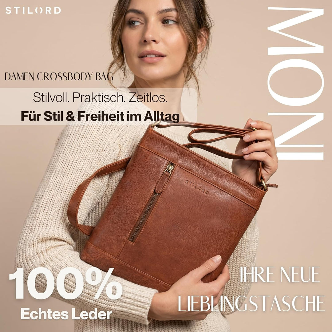 STILORD Moni Stylishe Crossbody Bag Damen Leder Mittel-Gross - Freizeittasche Echtleder Handtasche V