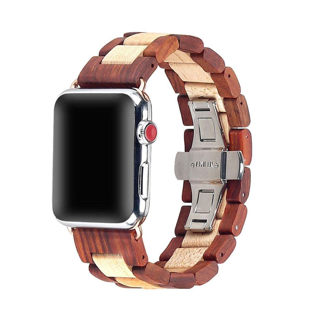AIYIBEN Uhrenarmband aus Holz 42mm/44mm/45mm/49mm mit Schmetterlingsschnalle aus Edelstahl, kompatib