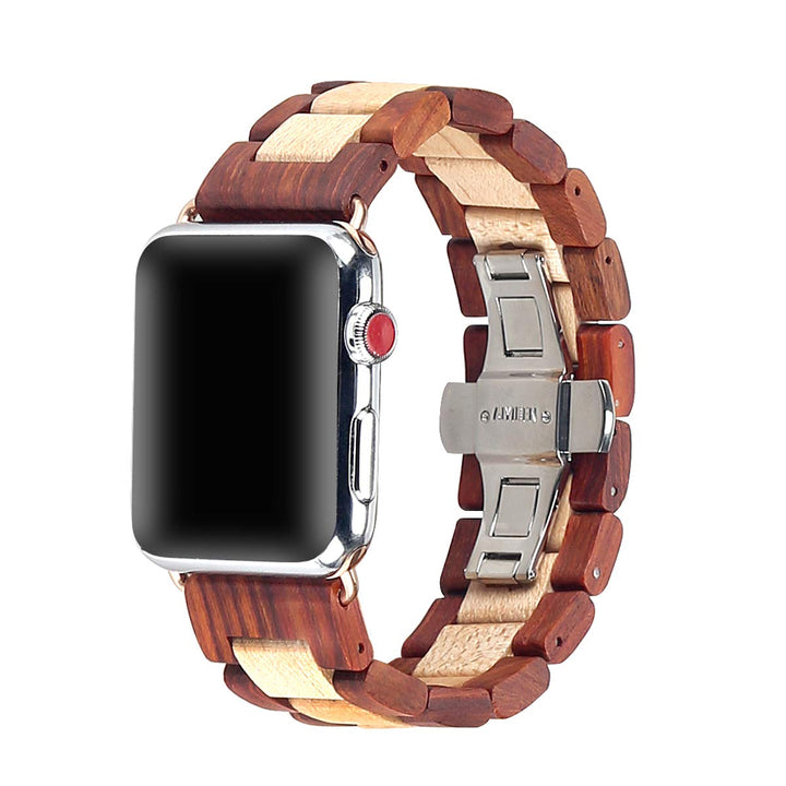 AIYIBEN Uhrenarmband aus Holz 42mm/44mm/45mm/49mm mit Schmetterlingsschnalle aus Edelstahl, kompatib