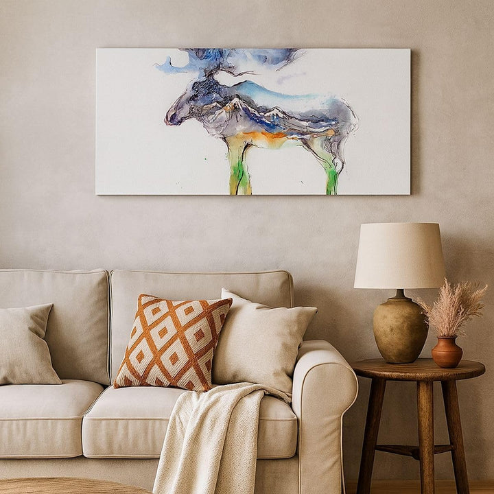 Panorama Bilder auf Leinwand 100x40cm Leinwandbild Moose Berge Winter illustration Gross Wanddeko Bi