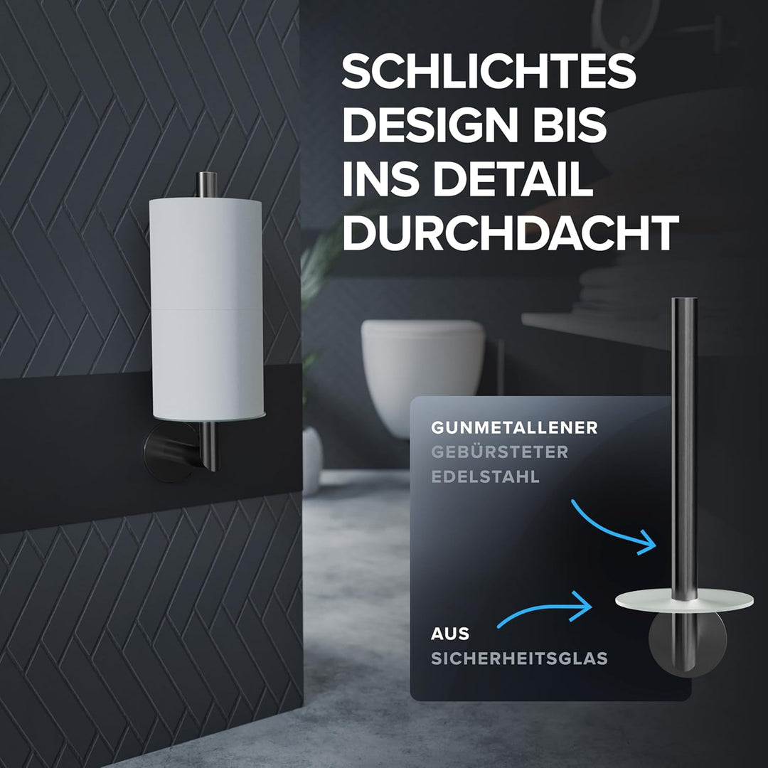 Ersatzrollenhalter Sentraltind Gunmetal zum Kleben 3M | aus Edelstahl und Glas | Toilettenpapier Rol
