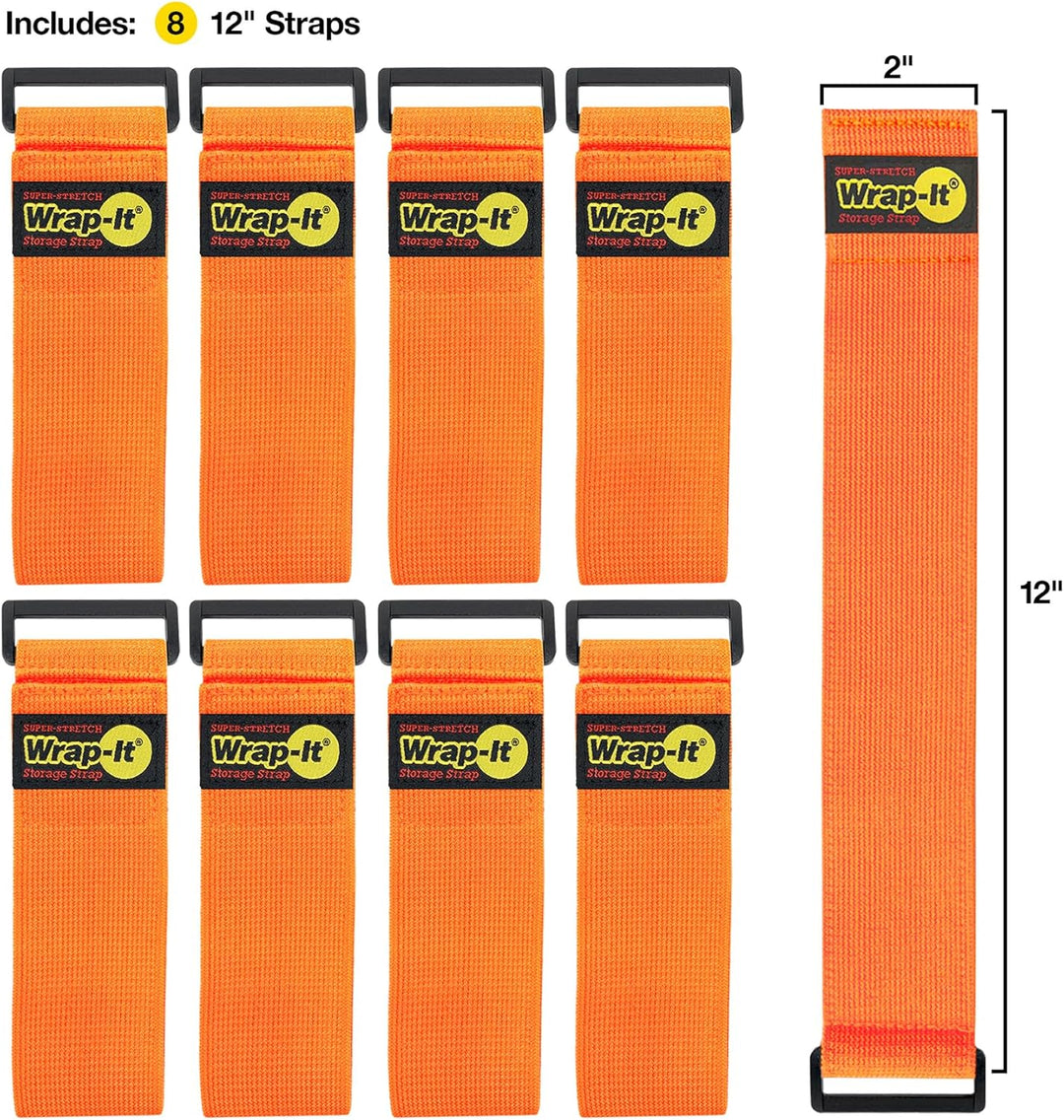 Super-Stretch Wrap-It Storage Straps – (8) 30,5 cm orange – elastische Klettverschlüsse – Verlängeru