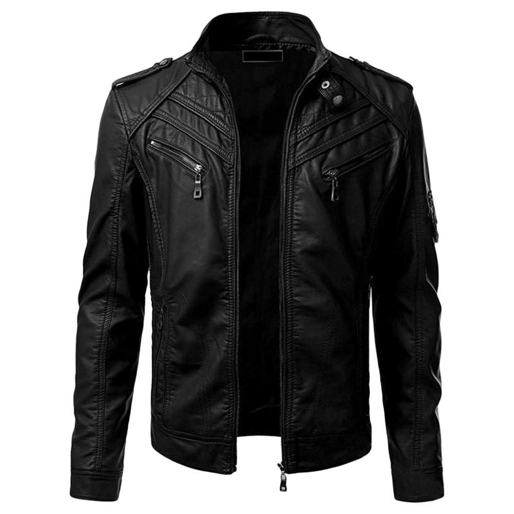YEBIRAL Herren Biker Lederjacke Übergangsjacke Vintage Jacke Schwarz Kunstleder Bikerjacke XL Schwar