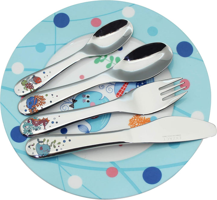 Exzact Besteck Geschenkset 6 Stücken aus Edelstahl/Kindergeschirr - 1 x Schale, 1 x Teller, 1 x Tafe