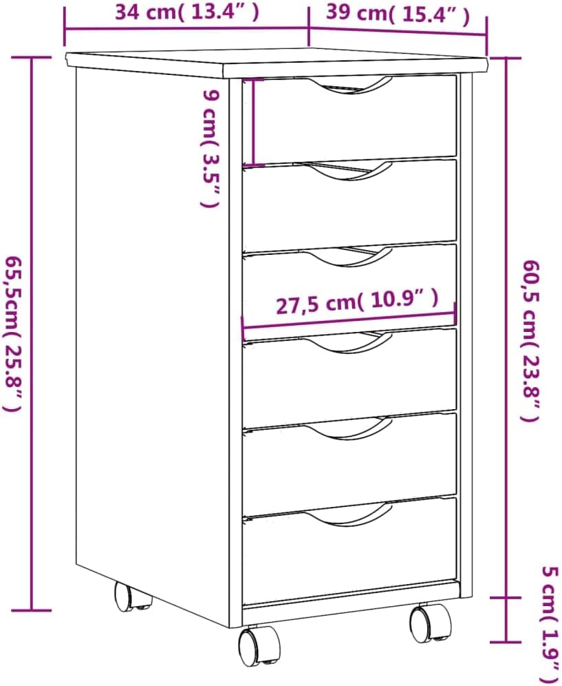 Gecheer Rollschrank mit 6 Schubladen, Kommode, Schubladenschrank, Schreibtischschrank, Aktenschrank,
