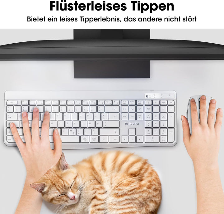 KOORUI Tastatur und Maus Kabellos, Wiederaufladbar Leise Maus Tastatur Set Deutsches Layout QWERTZ m