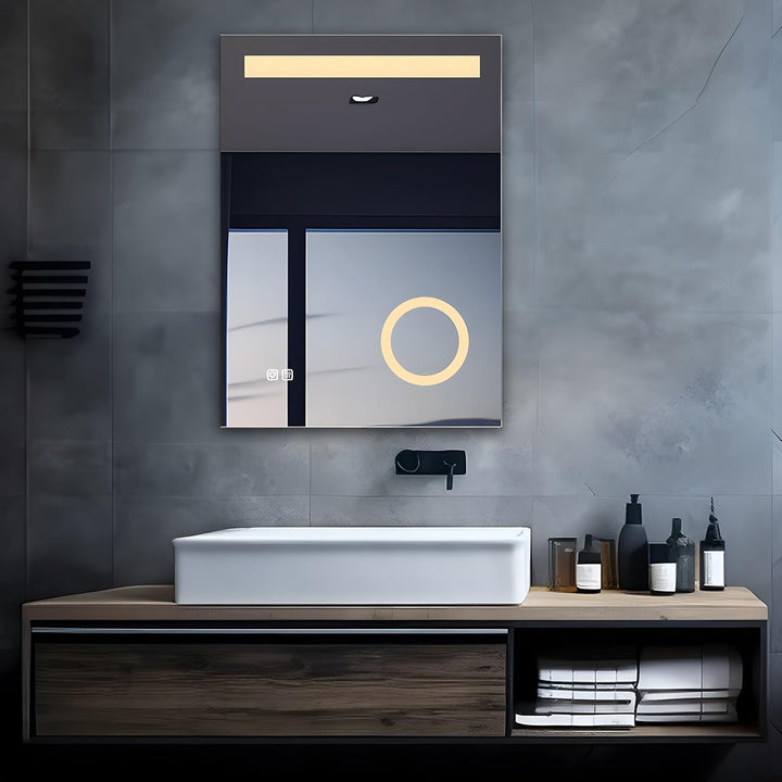 MIQU Badspiegel LED 50x70 cm Badezimmerspiegel mit Beleuchtung warmweiss/kaltweiss dimmbar Lichtspie