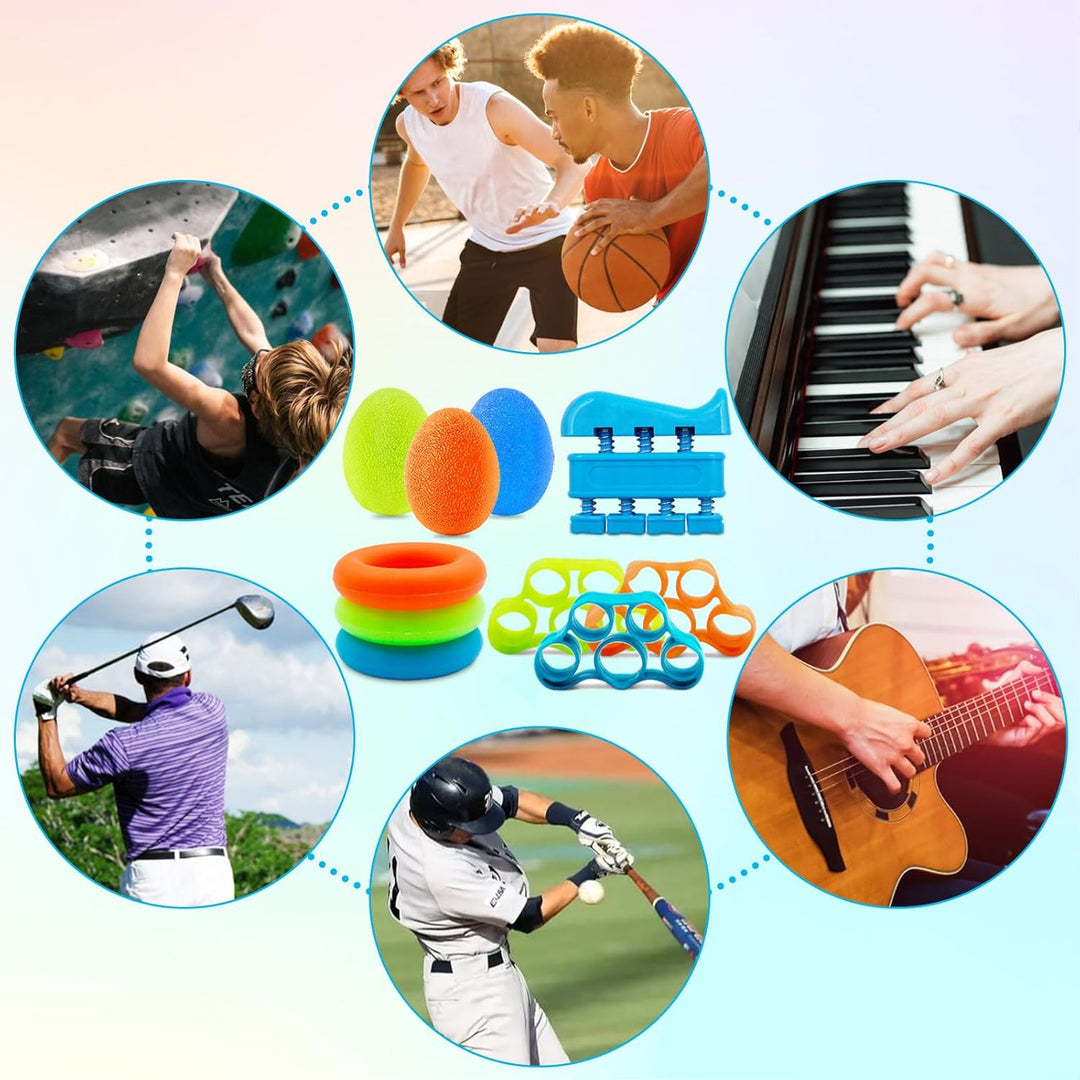 10 Stück Handtrainer mit 3 Widerstandsstufen - Eiförmige Griffbälle für Klettern, Gitarre & Klavier