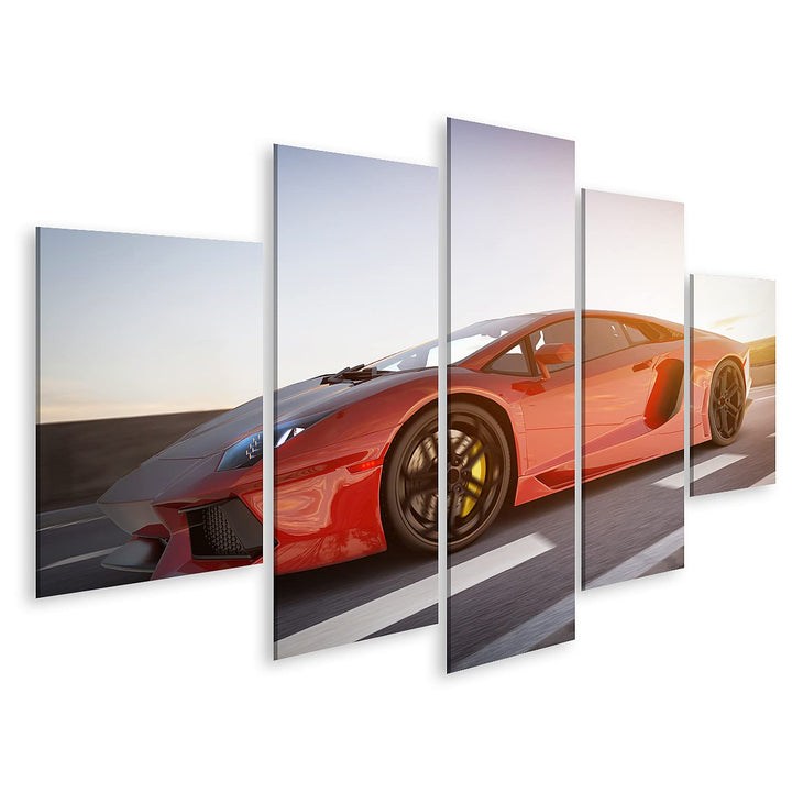islandburner Bild auf Leinwand Rot Metallic Sportwagen Passend Ferrari Bilder Wandbilder Poster Lein