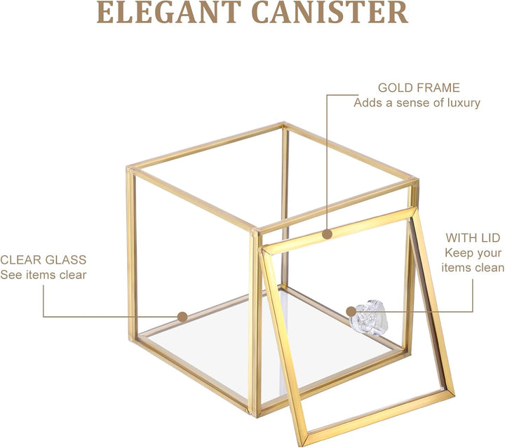 Glas Wattepad Spender Schmuckschatulle mit Glasdeckel Gold Wattestäbchenbehälter Wattepads Behälter