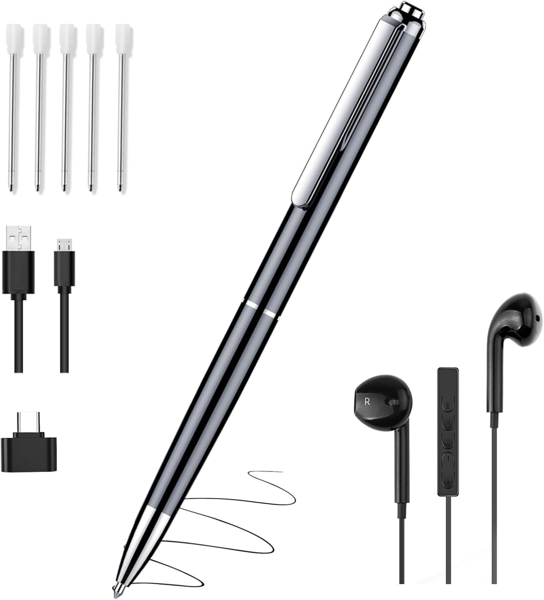 QZT 32 GB Voice Recorder Pen, Diktiergerät, 360-Grad-Soundaufnahme, HD Sprachaktivierter Rekorder, E