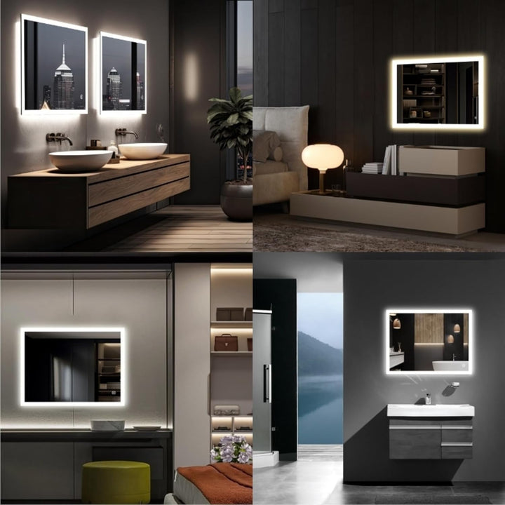 Badezimmer Spiegel mit Beleuchtung, 80 x 60cm LED Spiegel Bad mit Licht, Antibeschlag, Badezimmerspi
