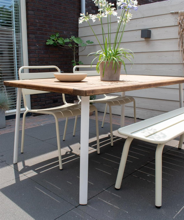 MaximaVida Gartenbank Max aus Metall 120 cm Elfenbein- ohne Rückenlehne 120 x 35 x 45 cm Elfenbein,