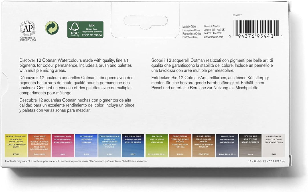 Winsor & Newton 0390377 Cotman Aquarellfarbe Painting Plus Set , 12 lebendige Wasserfarben aus hochw