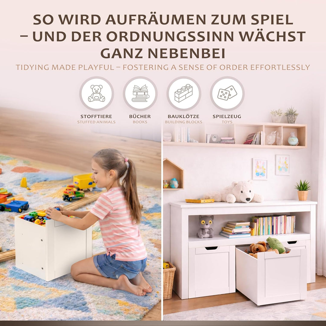 ONVAYA Sideboard mit Rollboxen - Praktisches Kinder Bücherregal und Kuscheltier Aufbewahrung - Moder