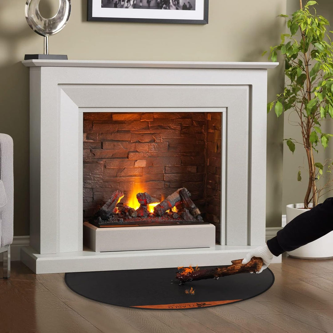 FLASLD Fireproof Fireplace Mat Half Round Hearth Rug Protects Floors from Sparks Embers (28×48inch)