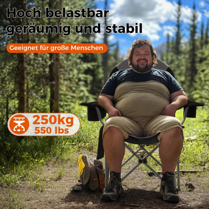 KingCamp Campingstuhl mit Verstellbarer Rückenlehne und Kühltasche bis 160 kg belastbar 2 Pack Schwa