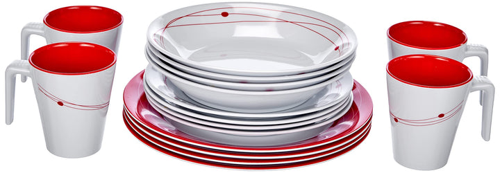 BRUNNER Melamin-Set, kosmisch, 16 Stück Rutschfest Weiss/Rot, Weiss/Rot