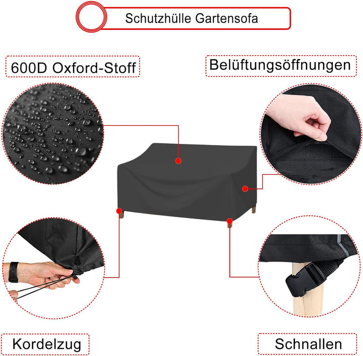 EKQSGLC Gartensofa Abdeckung Wasserdicht, 600D Schutzhülle Gartensofa mit Lüftungsschlitzen, Outdoor