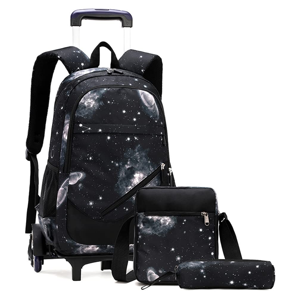 Trolley Rucksäcke Rollen Rucksack Schulranzen mit 6 Rädern Kinder Schulrucksack Reisen für Mädchen J