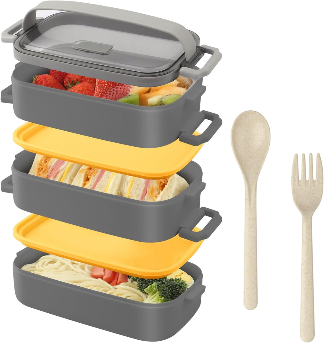 Lunchbox,Bento Box für Erwachsene Kinder,Brotdose Kinder mit Fächern,3-lagige Auslaufsichere Bento L