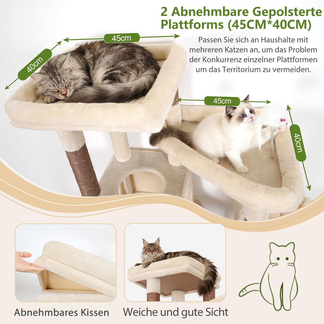 Globlazer Kratzbaum Stabil hoch 182 cm mit 2 Grosse Gepolsterte Plattformen, 2 Katzenhaus, 2 Korb, S