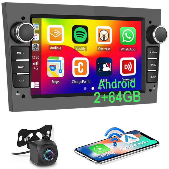 Hikity 2+64G Android Autoradio für Opel Astra H/Zafira B/Corse C D Wireless Carplay Android Auto, 7