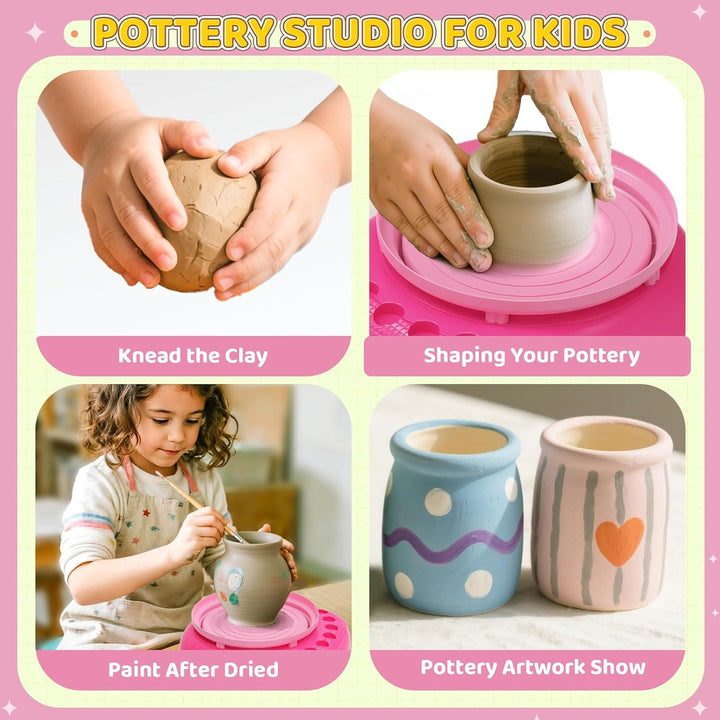Töpferscheibe für Kinder 6-12 Jahre – Komplettes DIY-Töpfer-Set für Anfänger mit 4 Lufthärtenden Ton