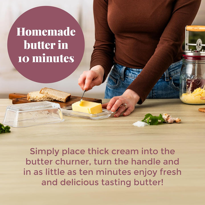 Kilner Butterfass Glas mit Handkurbel, manuelle Handkurbel und Silikonmixer, 1L, Öffnung: 7,2 cm, 16